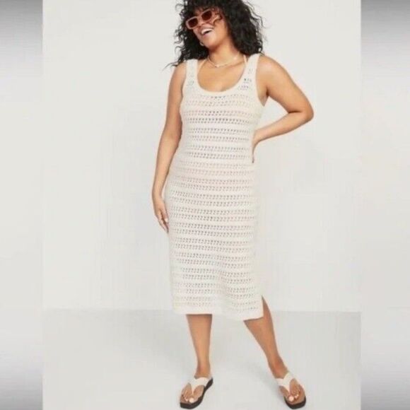 Old Navy Sleeveless Crochet Midi Swim Cover-Up Dress Size 4X Cream - Picture 1 of 7